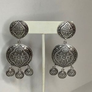 VIRGIN SAINTS AND ANGELS SILVER PAX CROSS EARRINGS BRAND NEW
